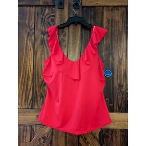 NWT Womens Sz 16 Tankini Swim Top Red Ruffles Bathing Suit Top
